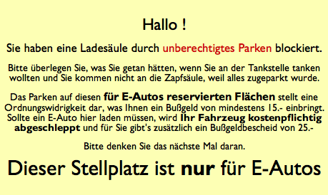 Handzettel für Falschparker & Ladesäulenblockierer